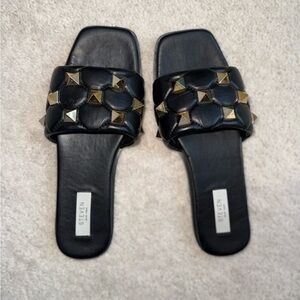 Steve Madden Black Quilted Slide Sandals with Gold Studs